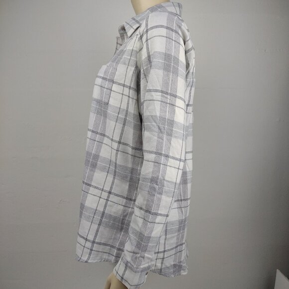 Kuhl gray plaid long sleeve cotton blend button front flannel shirt ladies Large - Picture 6 of 8